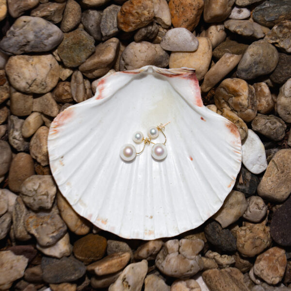 7+10mm AA+ White Freshwater Double Pearl Earrings