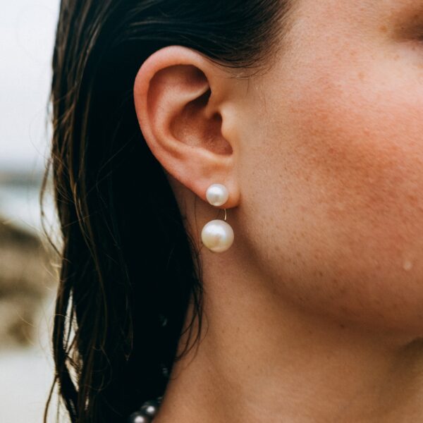 7+10mm AA+ White Freshwater Double Pearl Earrings
