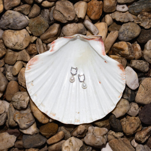 6.5mm AA+ White Freshwater Dangle Earrings