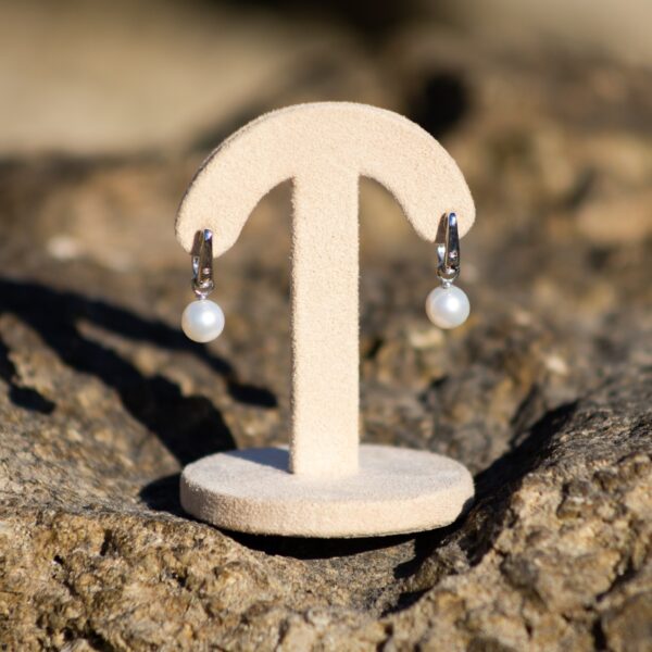 6.5mm AA+ White Freshwater Dangle Earrings