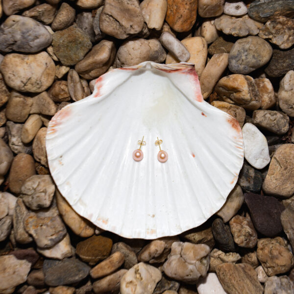 7mm AA+ Pink to Peach Freshwater Pearl Stud Earrings