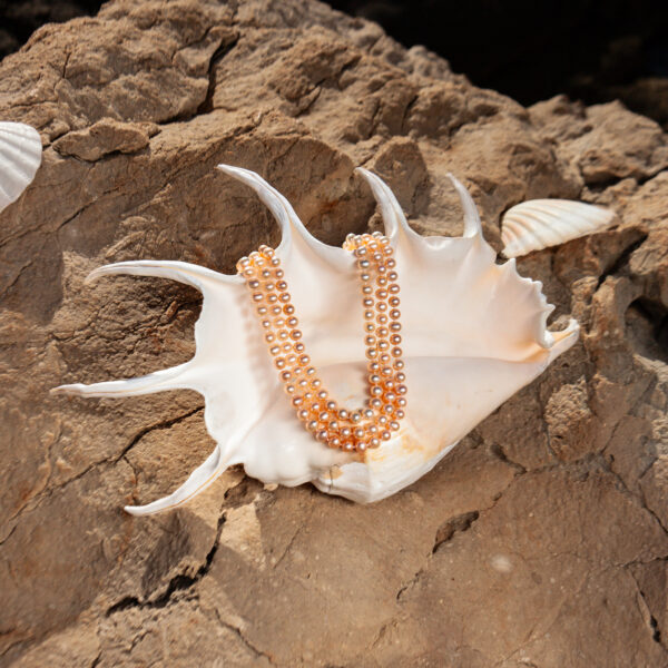 7.5-8mm AA+ Triple - Strand Pink to Peach Freshwater Pearl Necklace