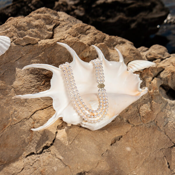 7-7.5 AA+ Triple-Strand White Freshwater Pearl Necklace