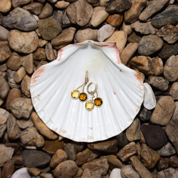 Diamond Earrings with Citrin & Cognac Precious Stones Pendants