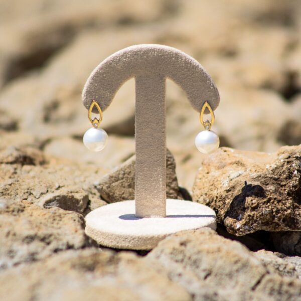 9mm AA+ White Freshwater Pearl and Diamond Earrings