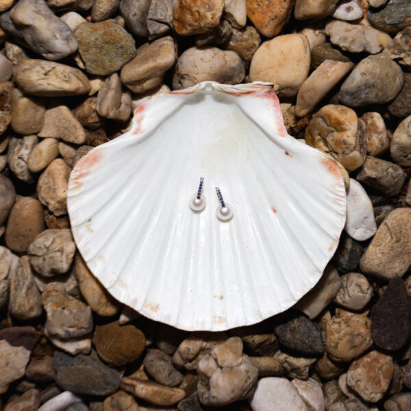 8mm AA+ White Freshwater Pearl and Sapphire Blue