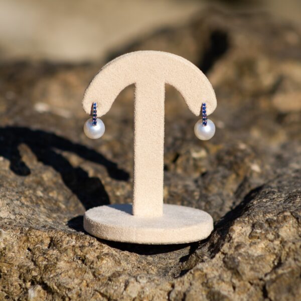 8mm AA+ White Freshwater Pearl and Sapphire Blue