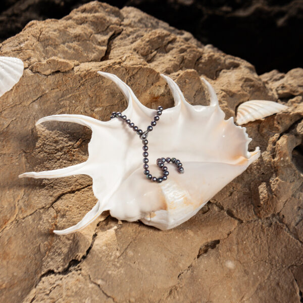 7mm AA+ Grey Freshwater Pearl and Diamonds Drape Necklace