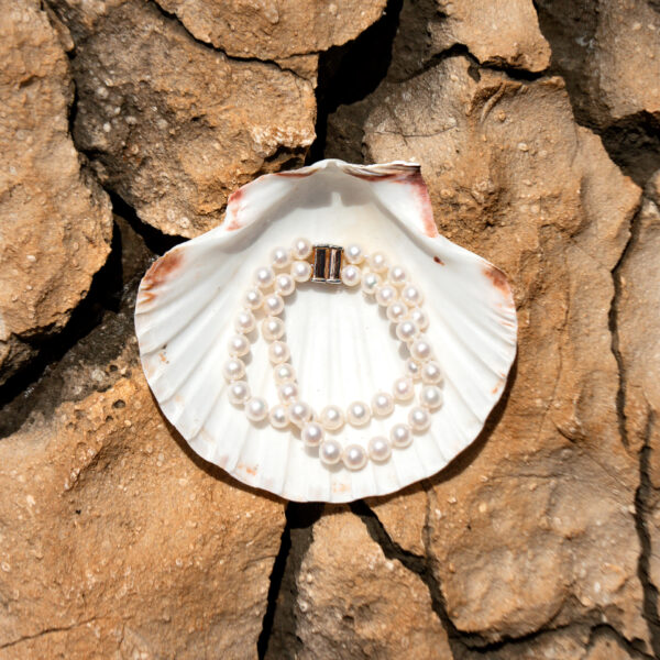 7mm AA+ White Freshwater Pearl Double Strand Bracelet