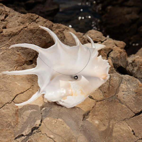 11mm AA+ Black Tahitian Pearl& Zircon Pendant with Chain