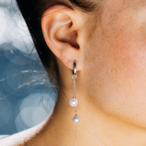 7mm AA+ Loop Earrings with Chain Pearl Pendants