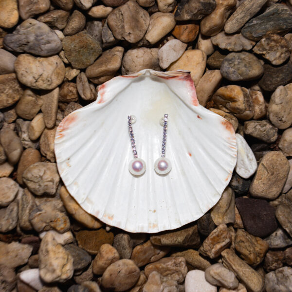 12-13mm White Freshwater Pearl and Zircon Earrings