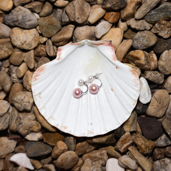 7.5mm+11.5mm A+ White & Pink to Lilac Freshwater Pearl Earrings