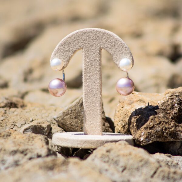 7.5mm+11.5mm A+ White & Pink to Lilac Freshwater Pearl Earrings