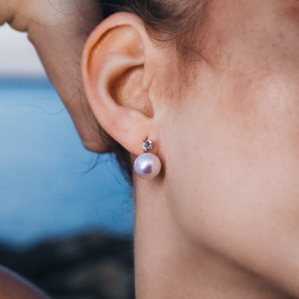 10-11mm White Freshwater Pearl and Zircon Earrings