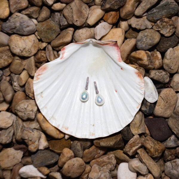 11-12mm Baroque Freshwater Pearl and Diamond Dangle Earrings