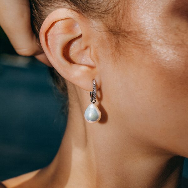 11-12mm Baroque Freshwater Pearl and Diamond Dangle Earrings