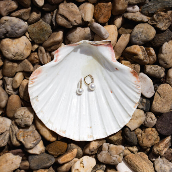 8mm AA+ White Freshwater Pearl & Zircon Loop Earrings