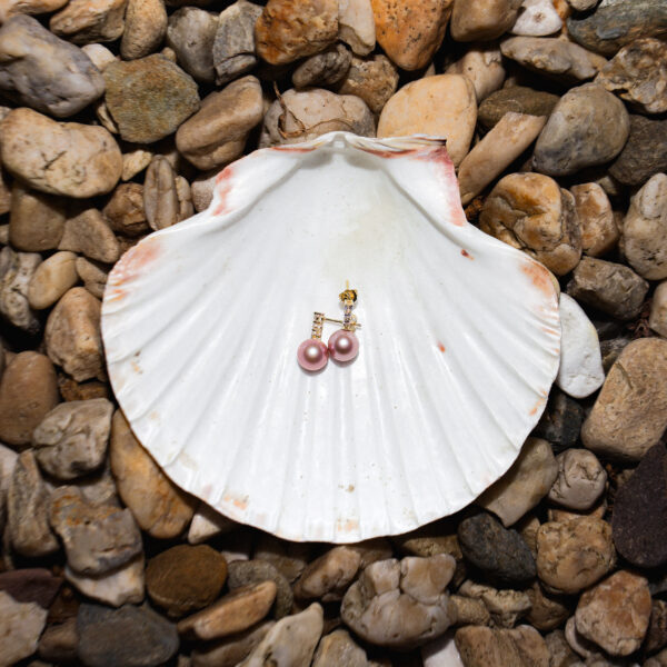 9mm AA+ Lavender Freshwater Pearl and Zircon Earrings