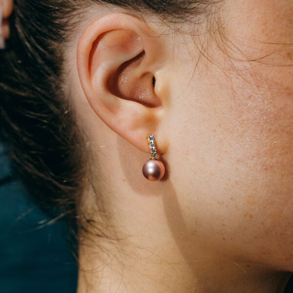 9mm AA+ Lavender Freshwater Pearl and Zircon Earrings