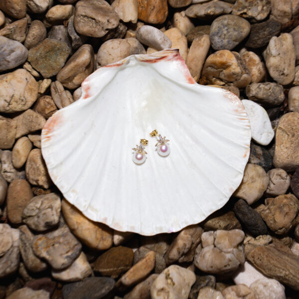 8mm AA+ White Freshwater Pearl and Zircon Earrings