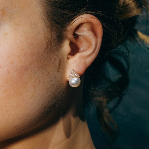8mm AA+ White Freshwater Pearl and Zircon Earrings