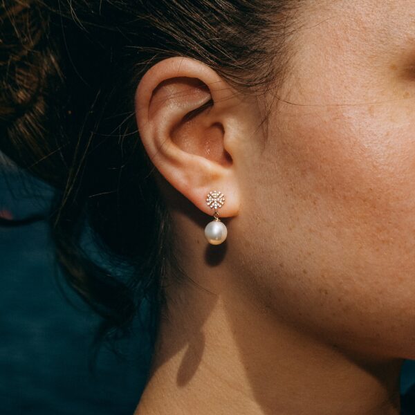 8mm AA+ White Freshwater Pearl & Zircons Earrings