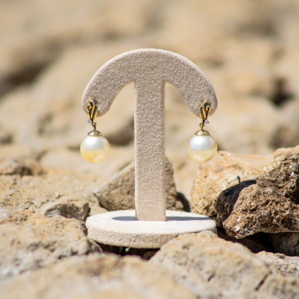 11mm AA+ Gold South Sea Pearl and Zircon Earrings
