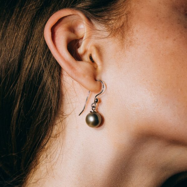 10.5mm AA+ Tahitian Pearl Wire Dangle Earrings
