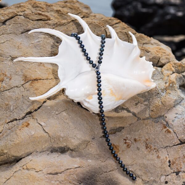 9mm AA+ Black Freshwater Pearl & Diamonds Back Drop Necklace