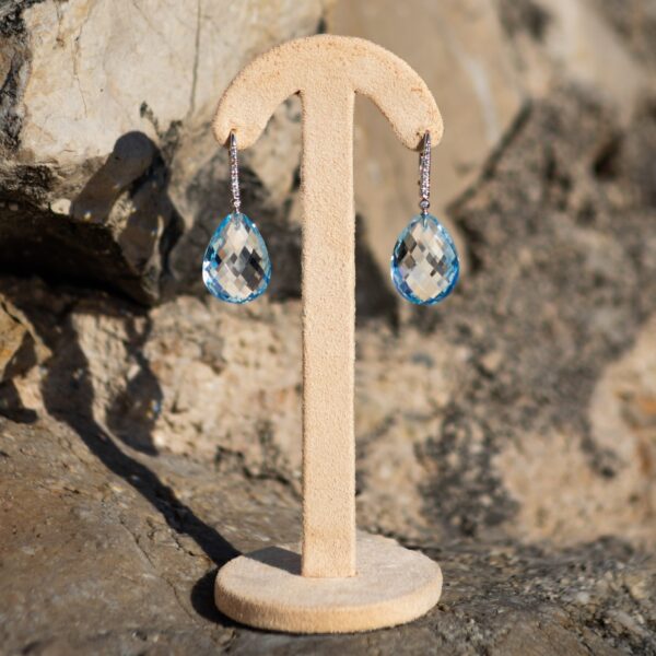 Diamonds & Blue Topaz Pendant Earrings