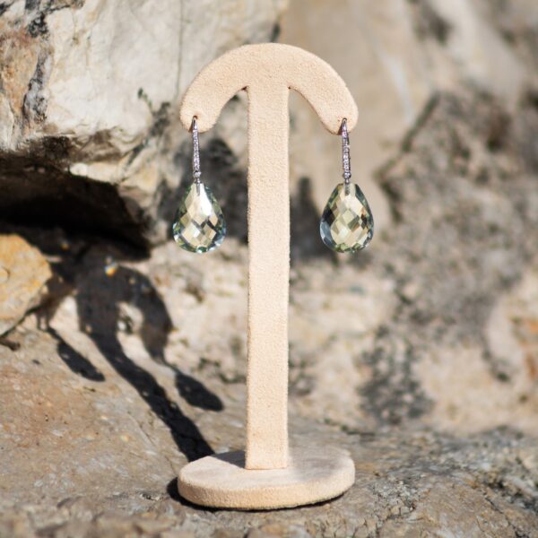 Diamonds & Prasiolite Pendant Earrings