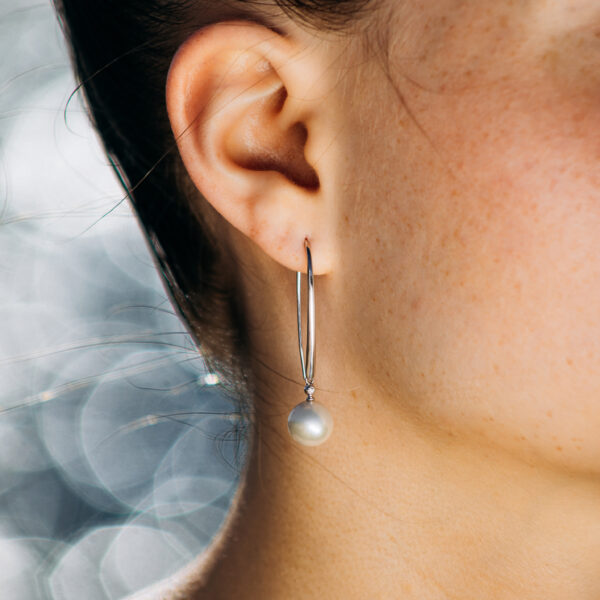 10mm AA+ White Freshwater Pearl and Diamond Wire Earrings