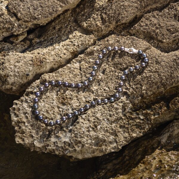 7-8mm AA Black Freshwater Pearl & Black Hematite Necklace