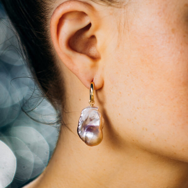 14K Loop Earrings with Pink Baroque Pearl Pendants